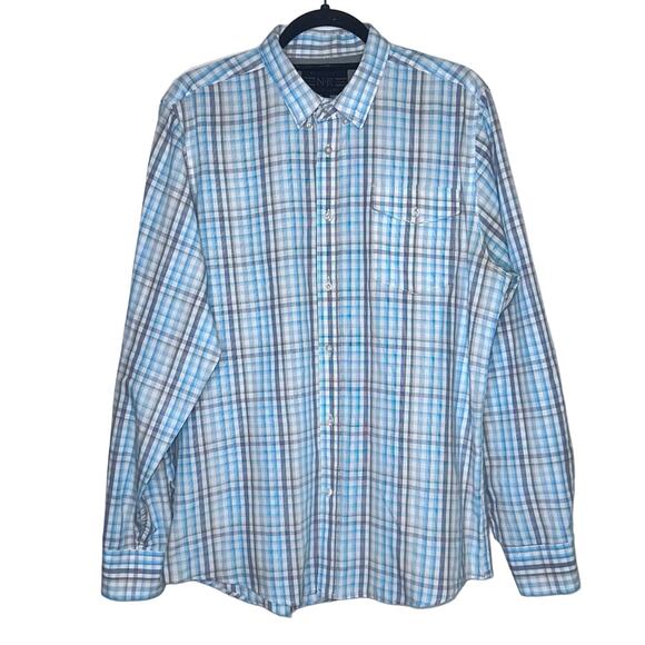 No Retreat Black Label Mens Button Down Shirt, Long Sleeve, Blue Plaid L - Picture 1 of 10